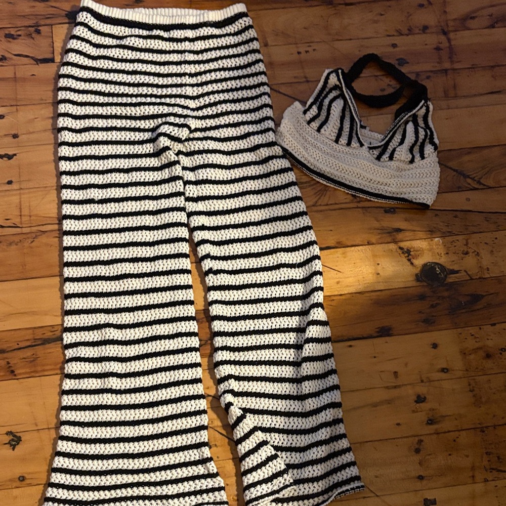 Zara Black and White Striped Swim Coverup Set